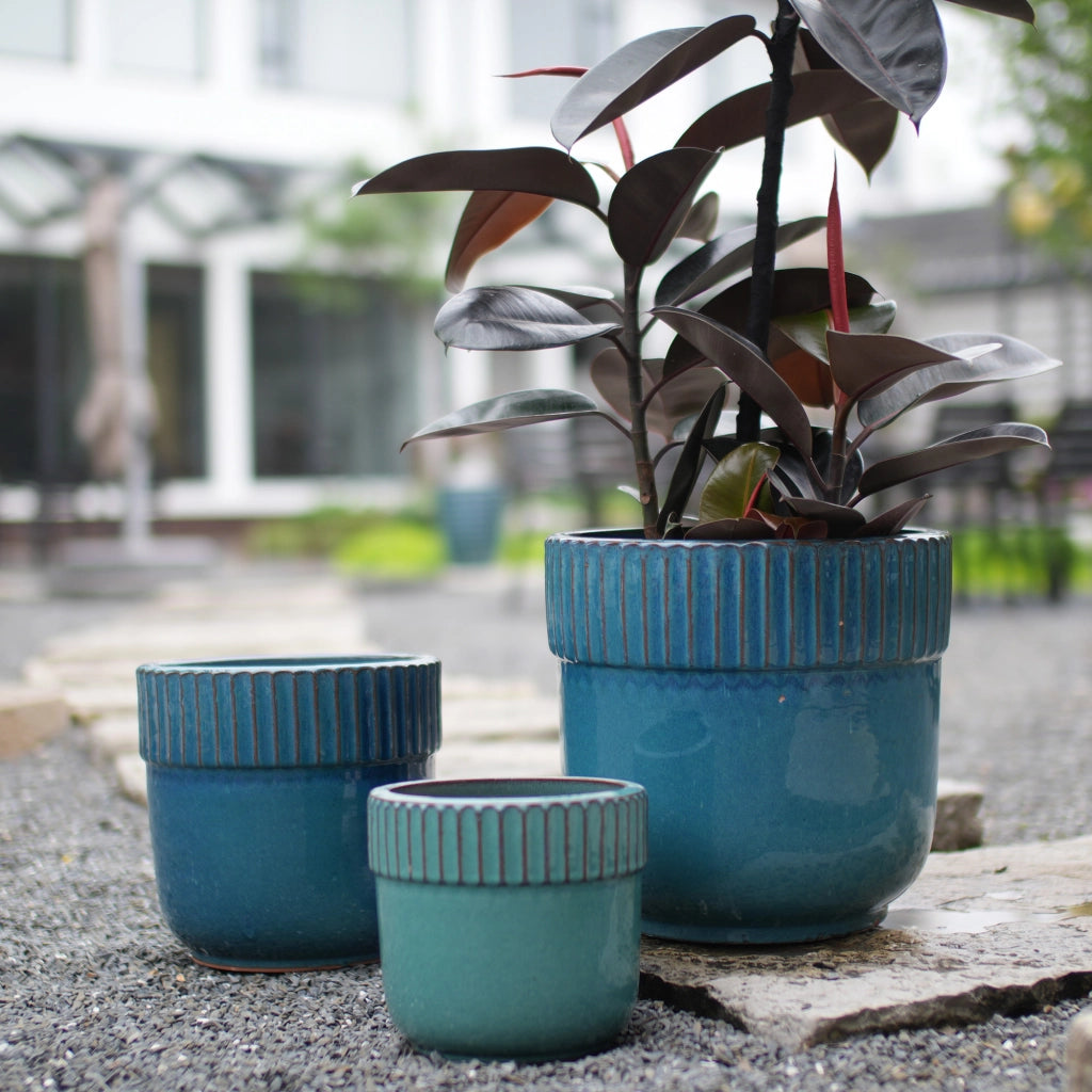 SET VASI in ceramica smaltata turchese 3 pezzi Ø 38/30,5/23 cm