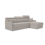 Miryam divano letto angolare compatto - poggiatesta reclinabili e penisola contenitore in tessuto smacchiabile T31 272 cm sinistro grigio perla