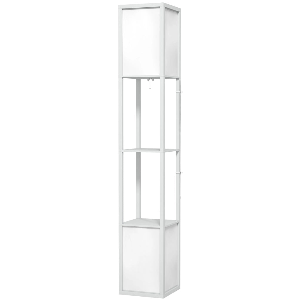 Lampada da Terra Moderna con 2 Paralumi e 2 Ripiani ¨C Minimal ¨C 26x26x156 cm, Bianco