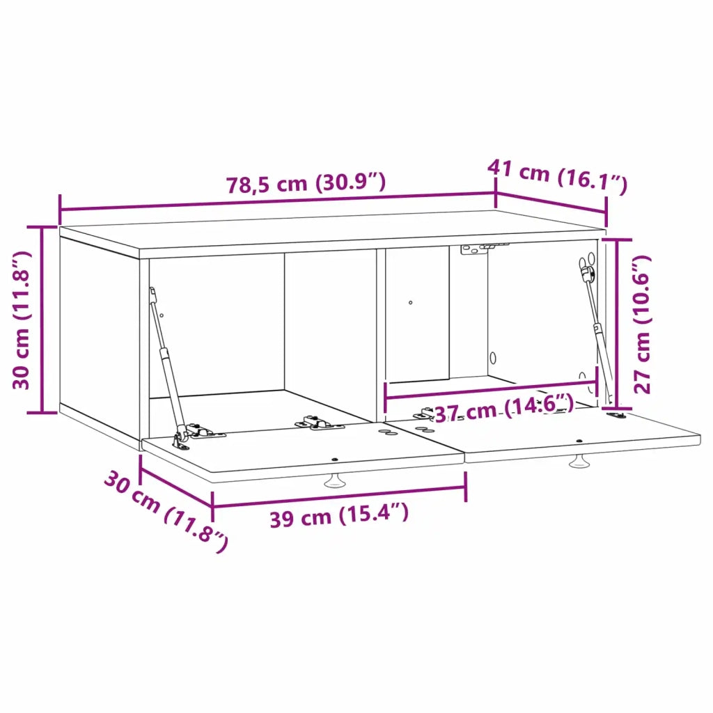 Mobile Porta TV da Muro-Credenza per TV sospesa Rovere Artigianale 78,5 x 41 x 30 cm 486779
