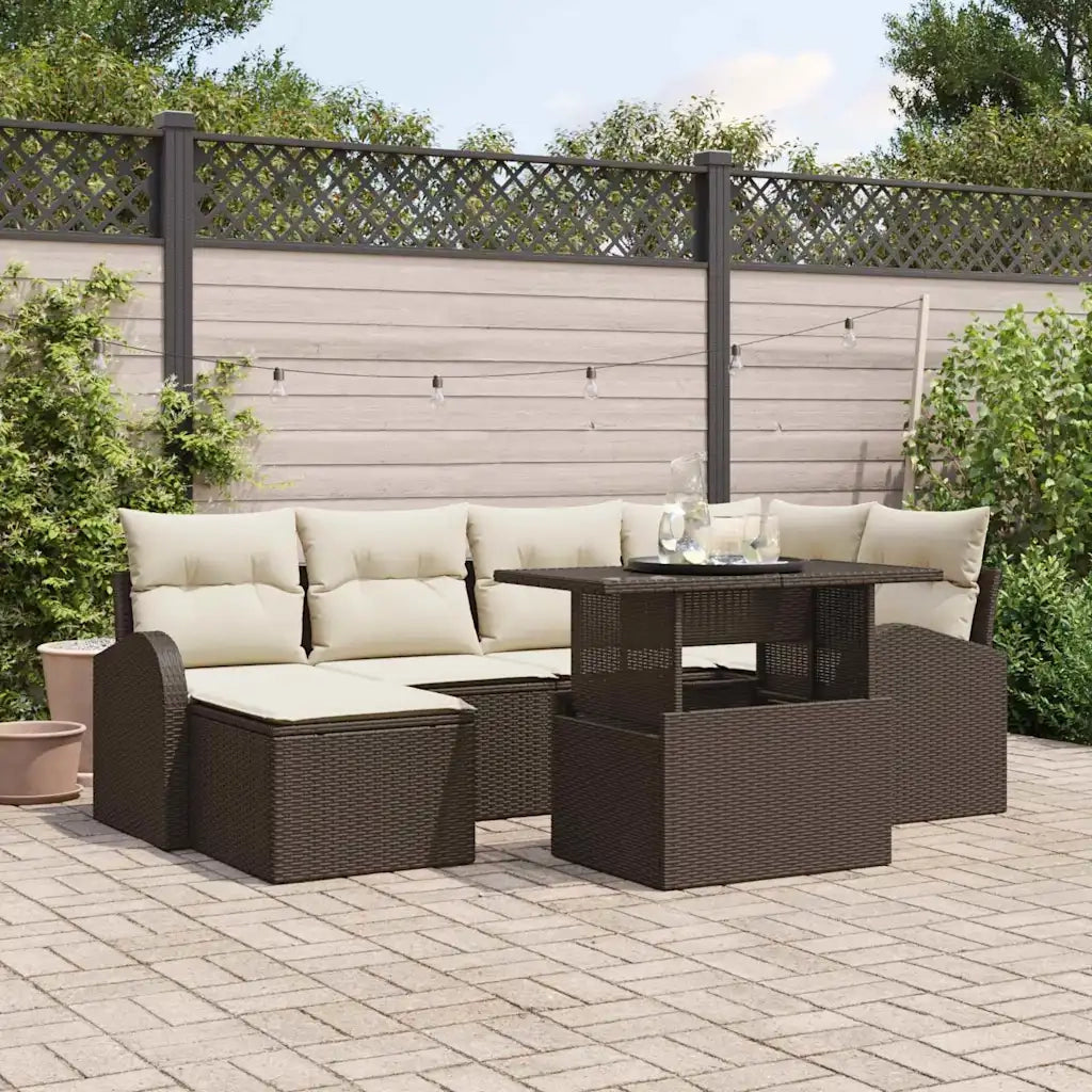 Set Divano da Giardino con cuscino 7 pcs Marrone e crema
