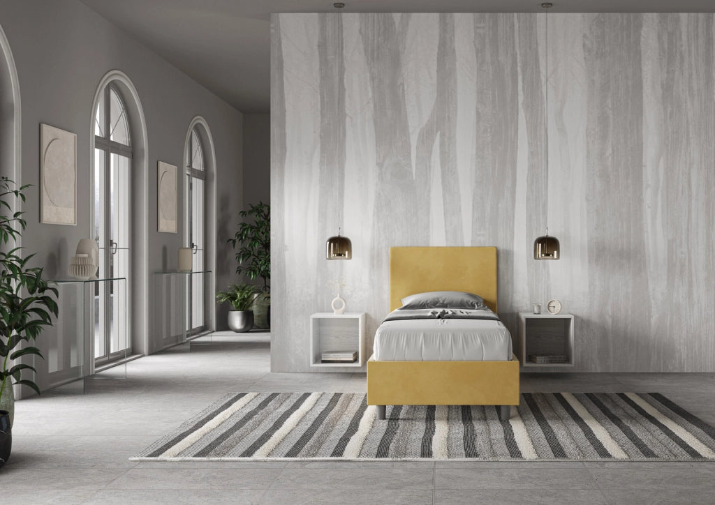BS COM Letto singolo contenitore imbottito 80x210 microfibra ocra