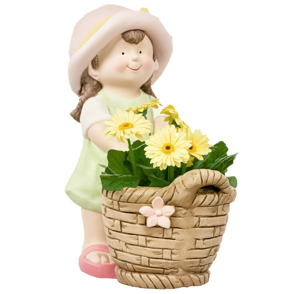 Statua Decorativa Bambina con Cesto Fiori ¨C Xylo ¨C Giardino Esterno 20x30x40 cm