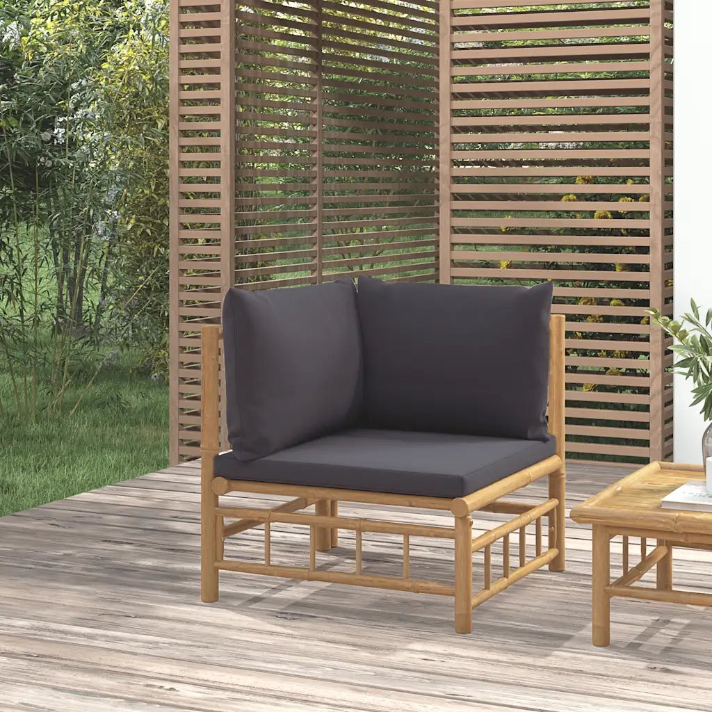 Divano Angolare da Giardino con Cuscini Grigio Scuro Bambù 362308