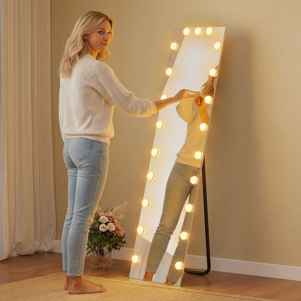 Specchio da terra LED RGB 150x40 cm ¨C Minimal ¨C specchio, 21 lampadine, 7 colori, touch