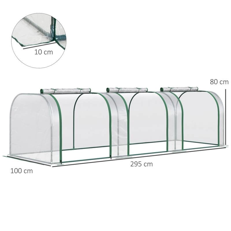 SERRA A TUNNEL IN PVC TRASPARENTE E ACCIAIO CON PORTE A CERNIERA 295X100X80 CM