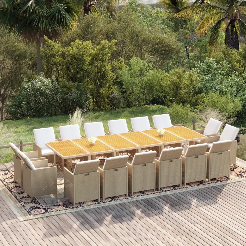 Set da Pranzo per Giardino 17pz con Cuscini in Polyrattan Beige 3095636