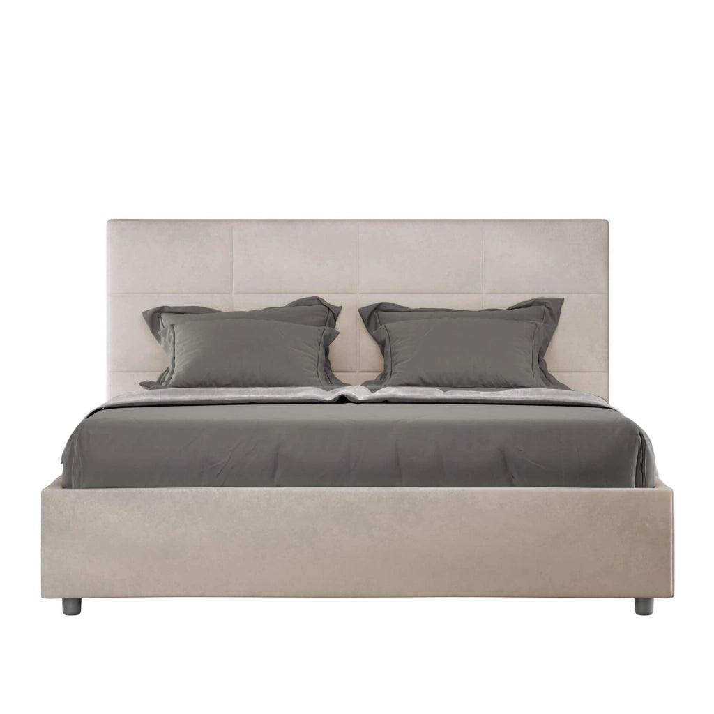 Letto una piazza e mezza contenitore imbottito 130x210 microfibra sabbia Mika