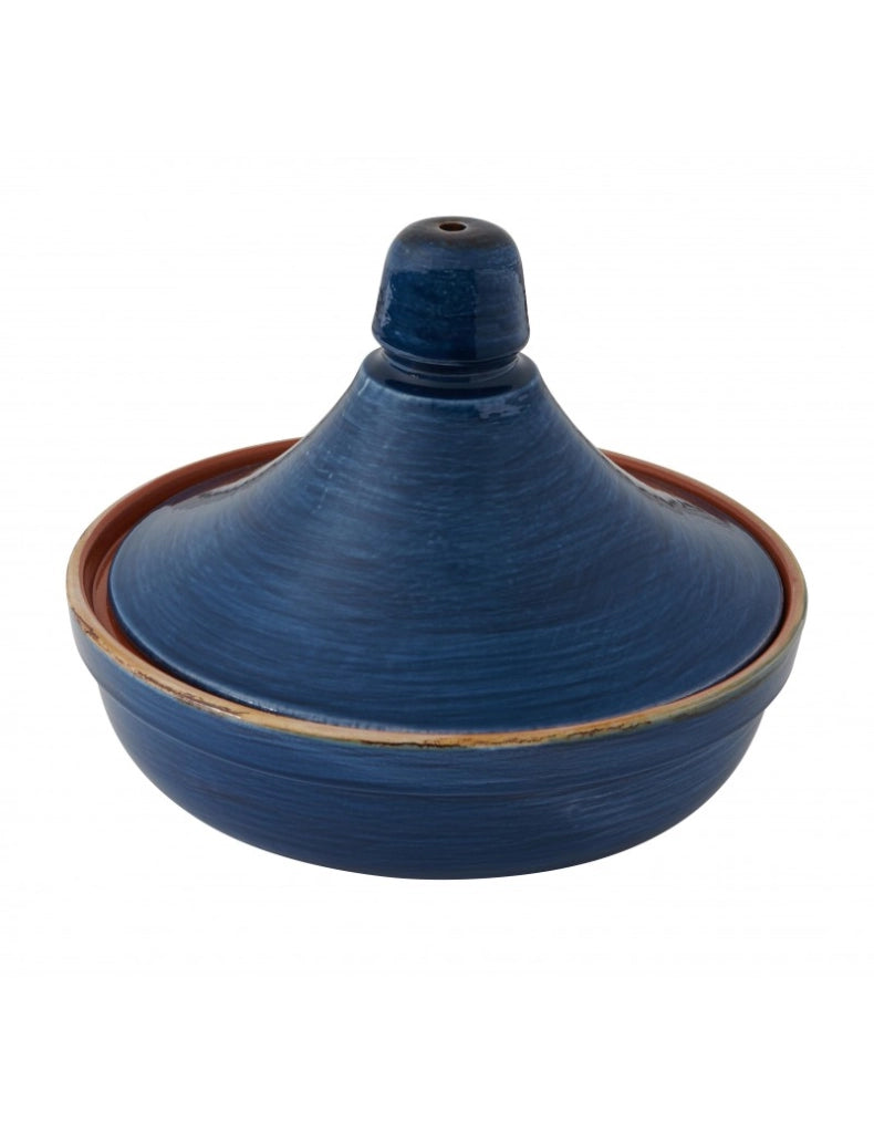 Tajine blu con coperchio terracotta da fuoco
