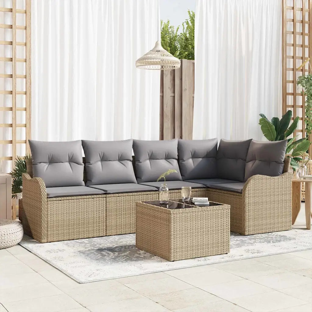 Set Divano da Giardino con archiviazione 6 pcs Beige polyrattan 3354379