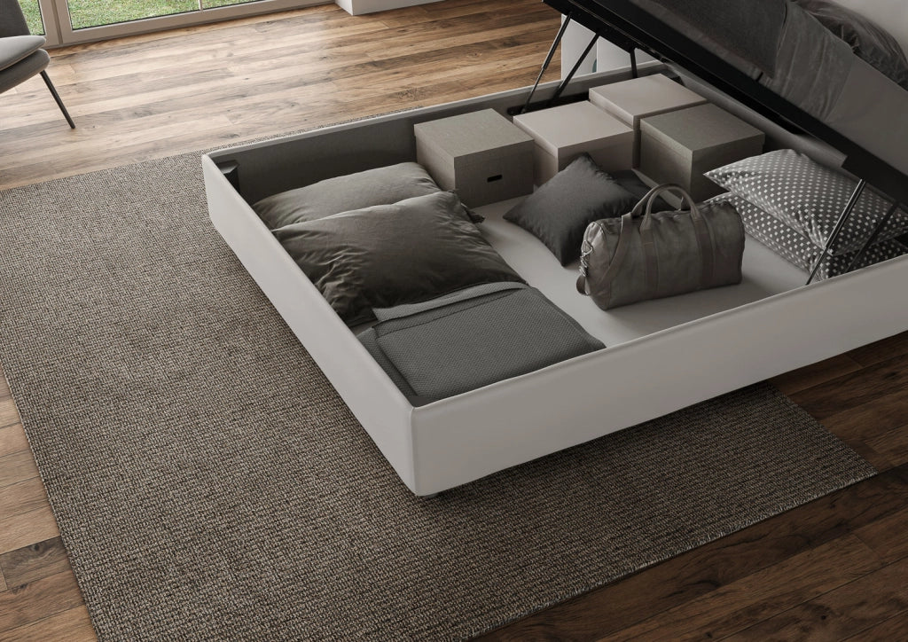 BS COM Letto matrimoniale king size contenitore imbottito 170x190 similpelle bianco