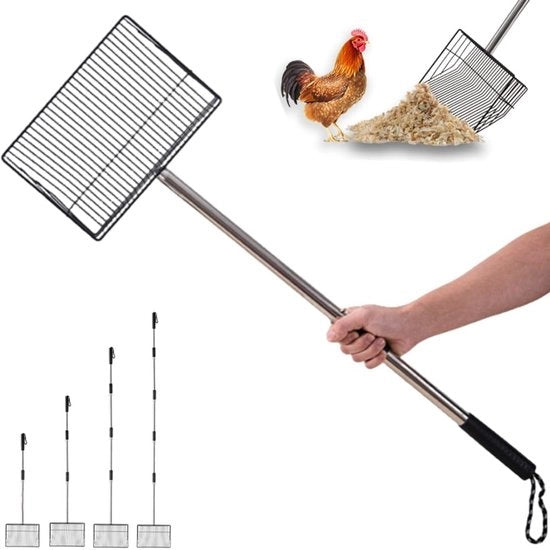 Spazzola per pulizia pollaio - 25 cm di larghezza, 170 cm di lunghezza - Inclusa rete a maglia fine