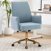 SEDIA Ufficio Girevole Regolabile Blu in Velluto a coste con base oro