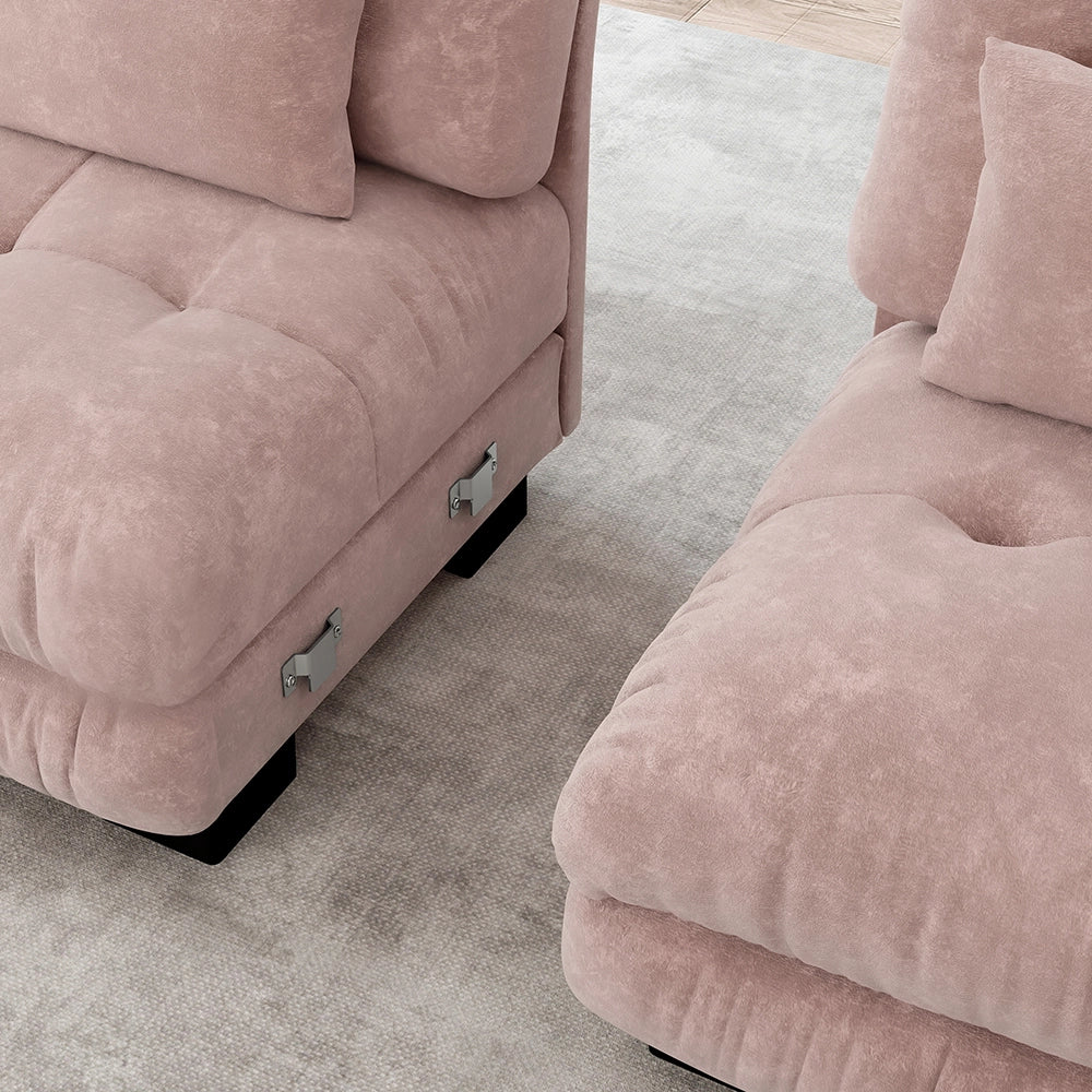 Divano angolare Cloud - Xylo - 2 posti in chenille con ampi braccioli e pouf, rosa