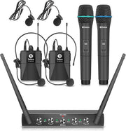 Sistema di Microfono a 4 Canali con Lavaliera e Microfono a Mano - Ideale per Karaoke e Feste