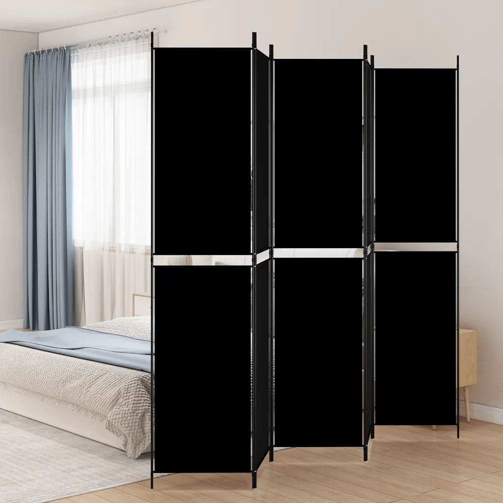 Divisorio Ambienti | Divider per stanze | Paravento 5 Pannelli Nero 250x220 cm Tessuto