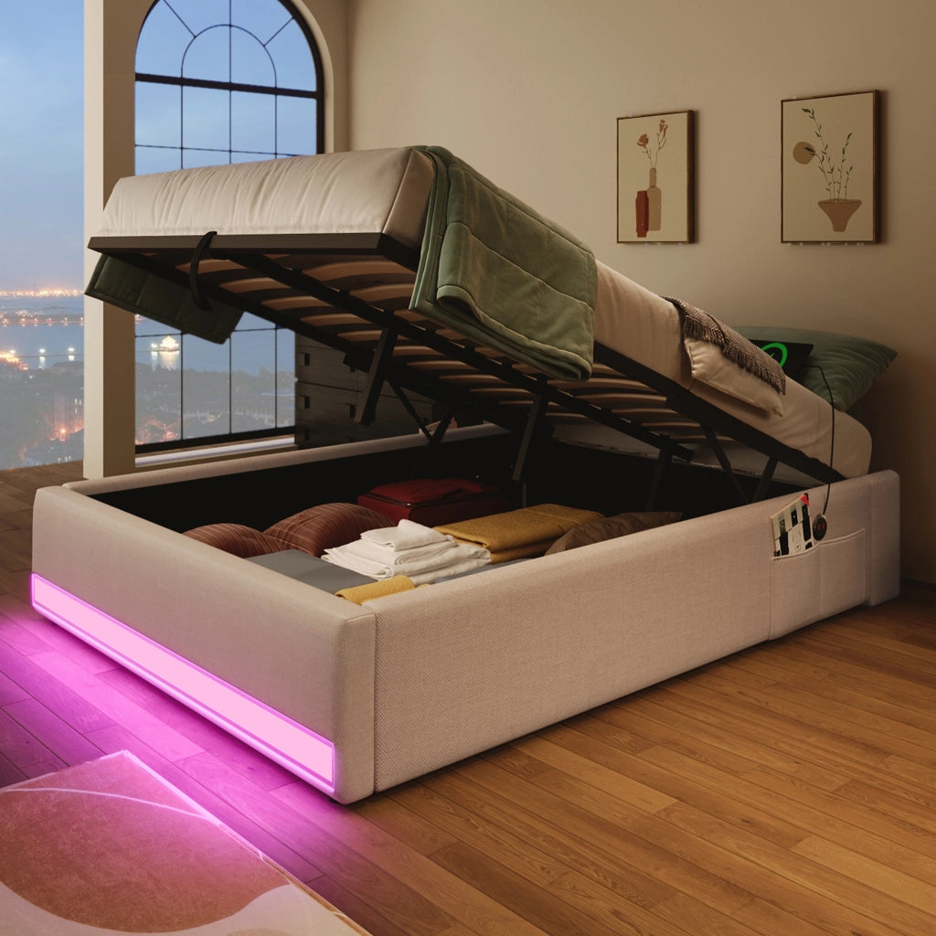 letto imbottito lino beige 90 x 200 cm