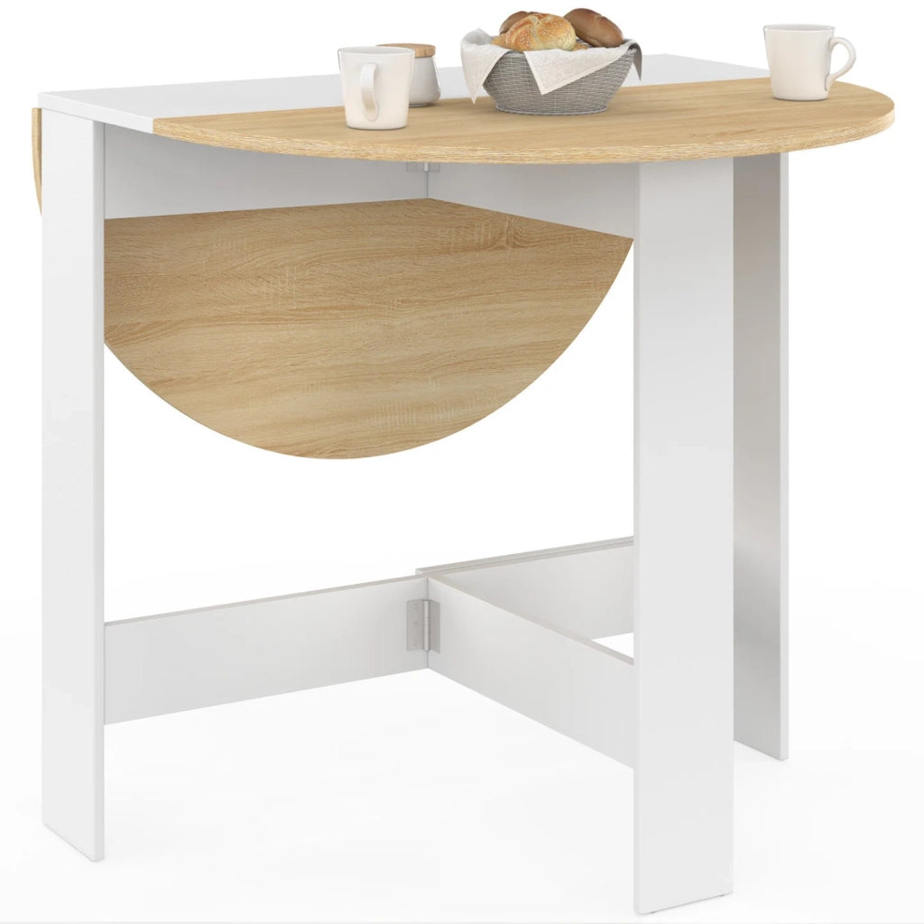 IDMarket - EDI Consolle rotonda pieghevole 2-4 persone in legno bianco con piano in faggio 103 x 76 cm