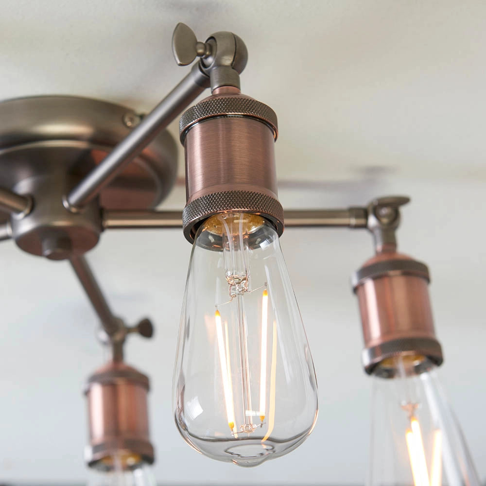 Plafoniera industriale rame anticato 5 luci E27 Endon