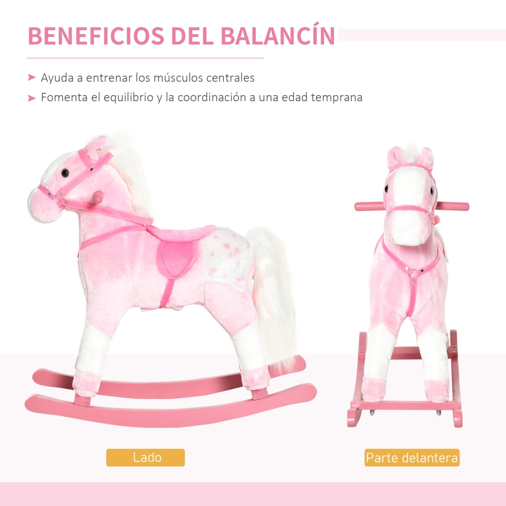 Cavallo a Dondolo per Bambini ¨C Zephmum ¨C 74x28x65 cm Rosa