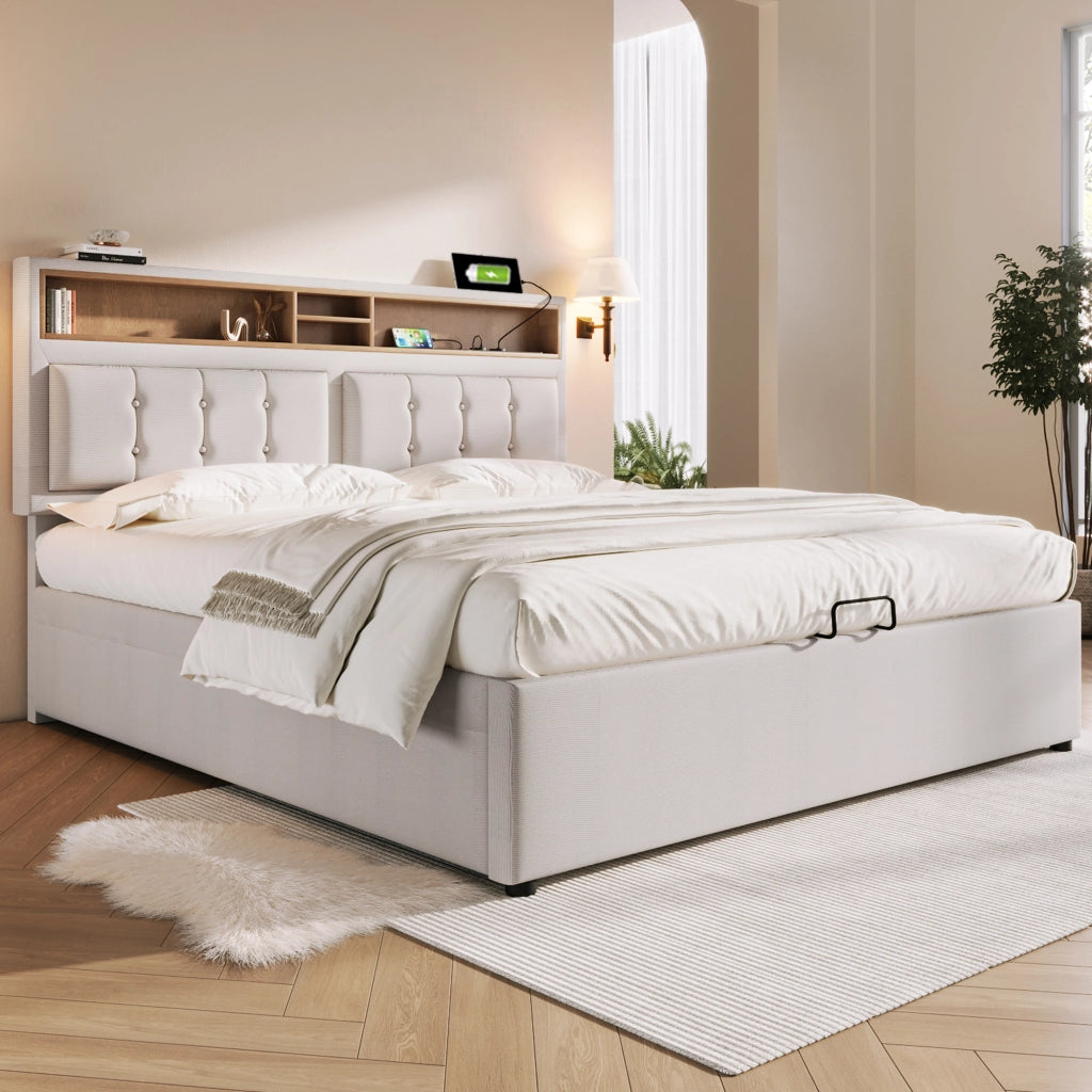Letto matrimoniale – 140x200 cm – USBC contenitore – lino grigio