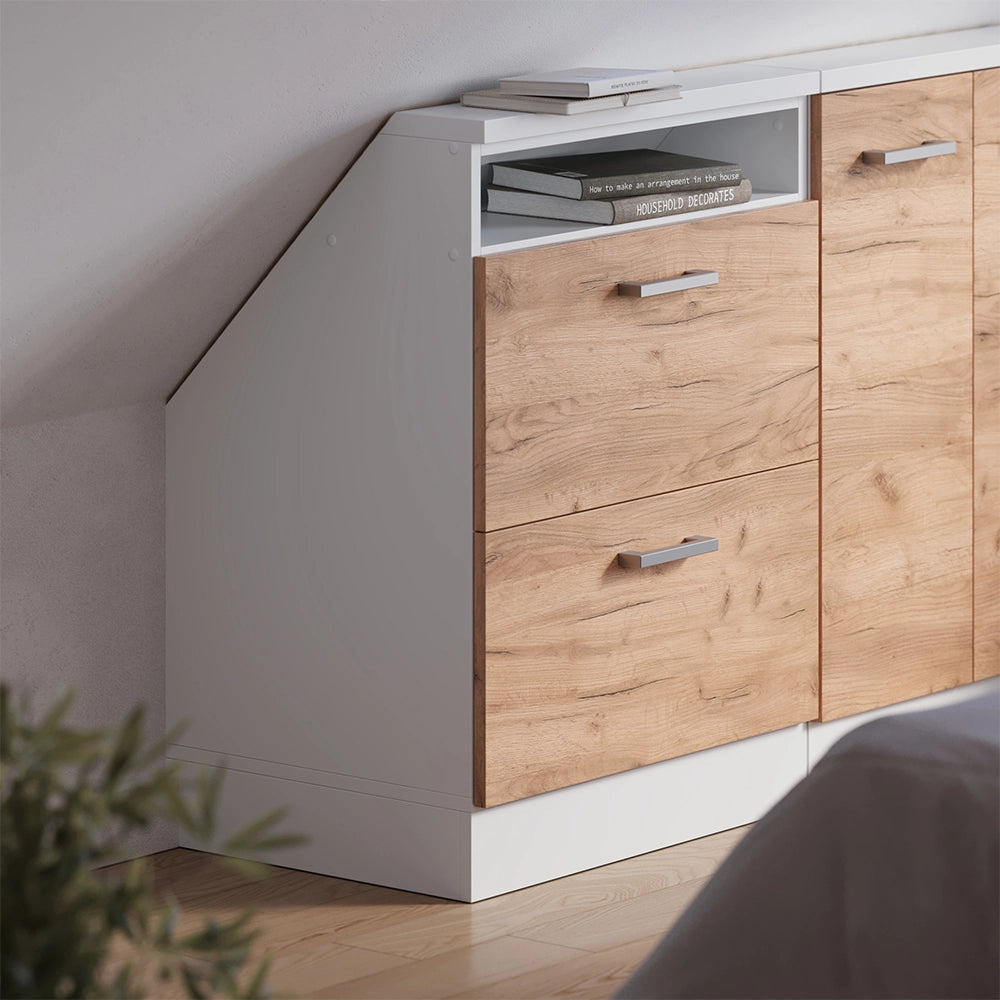 Mobile sottotetto Rion Rovere dorato/Bianco con 2 cassetti Vicco