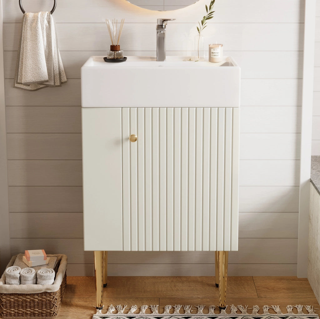 Mobile bagno con lavabo integrato; pannello tridimensionale; MDF; bianco