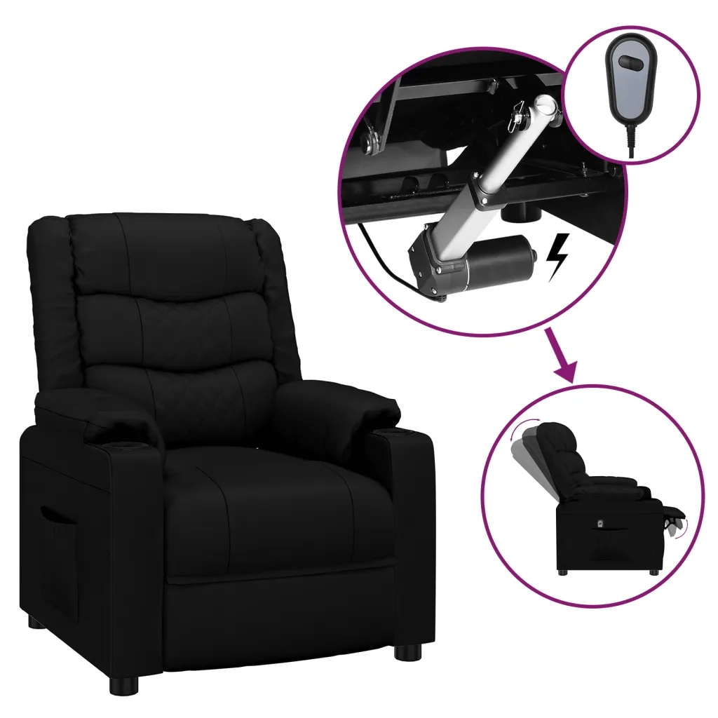 Poltrona Reclinabile Elettrica Nera in Similpelle 3143449