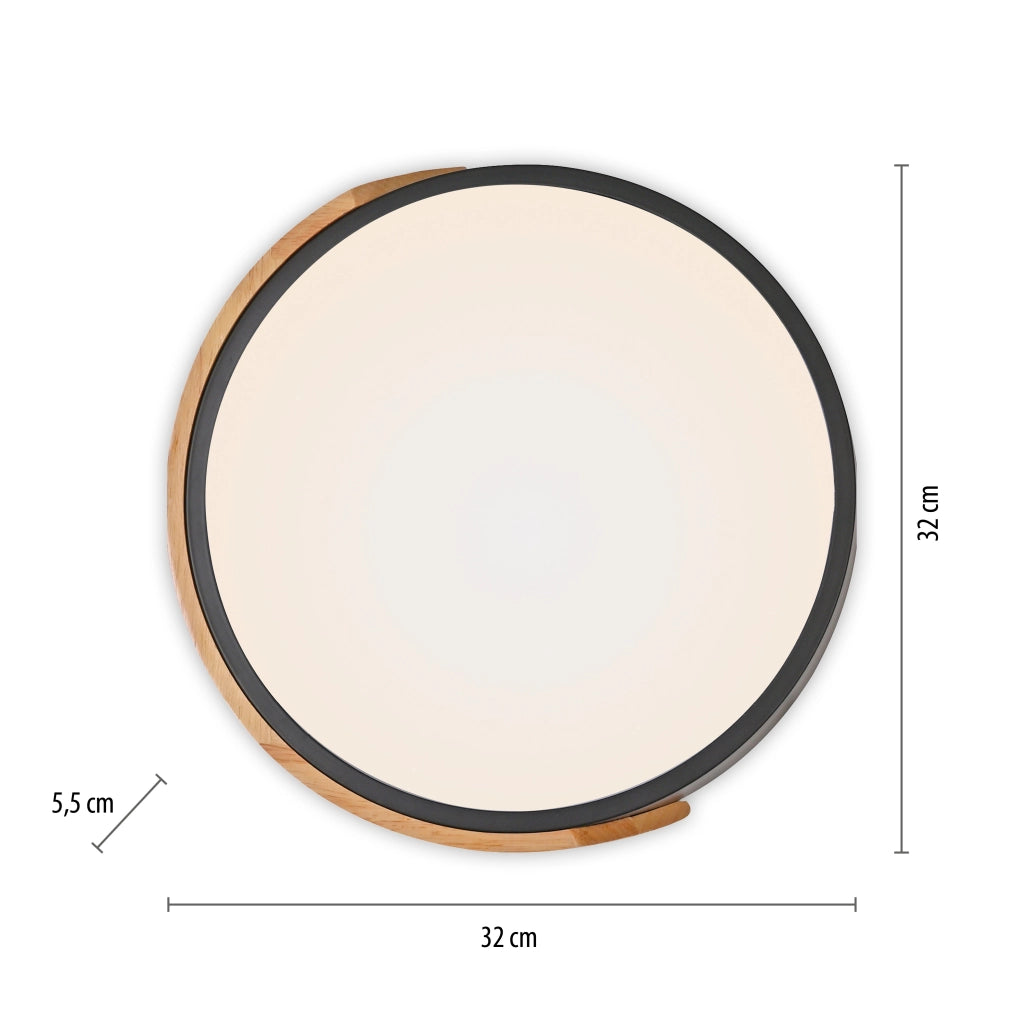 Plafoniera rotonda Ø32 nera/legno LED 24W BILA Just Light