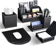 Set di scrivania completo in pelle PU nera, 5 pezzi