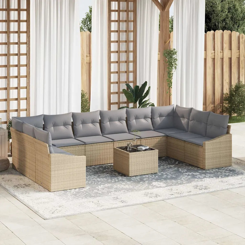 Set Divano da Giardino Beige e Grigio Chiaro polyrattan
