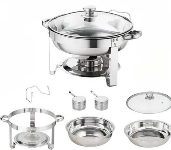 Buffet warmer rotonda con capacità di 3,5L per contenitore - Set di 2 - Coperchio trasparente