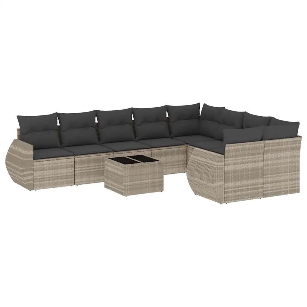 Set Divano Giardino 10 pz con Cuscini Grigio Chiaro Polyrattan