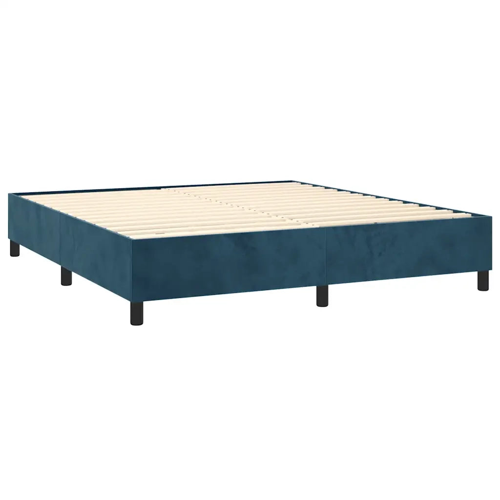 Letto a Molle con Materasso e LED Blu Scuro 160x200 cm