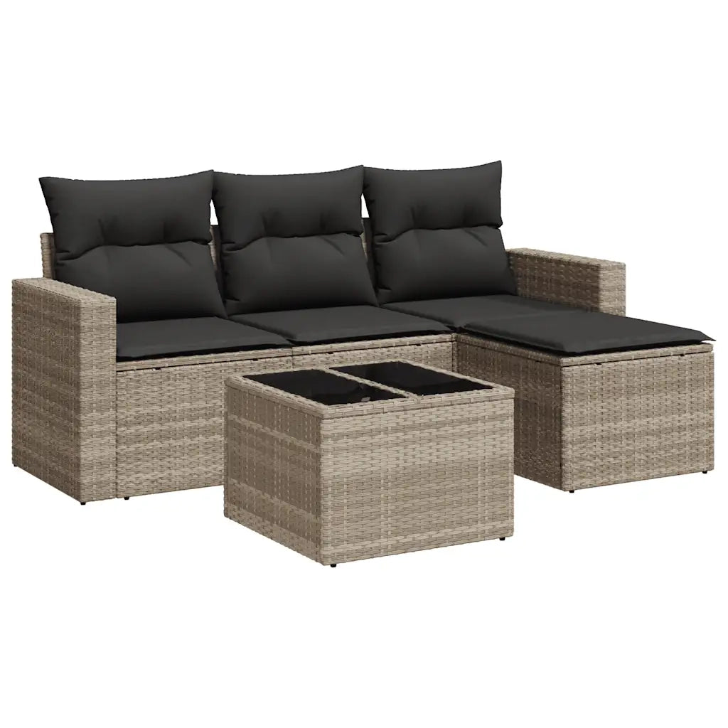 Set Divano da Giardino 5pz con Cuscini Grigio Chiaro Polyrattan