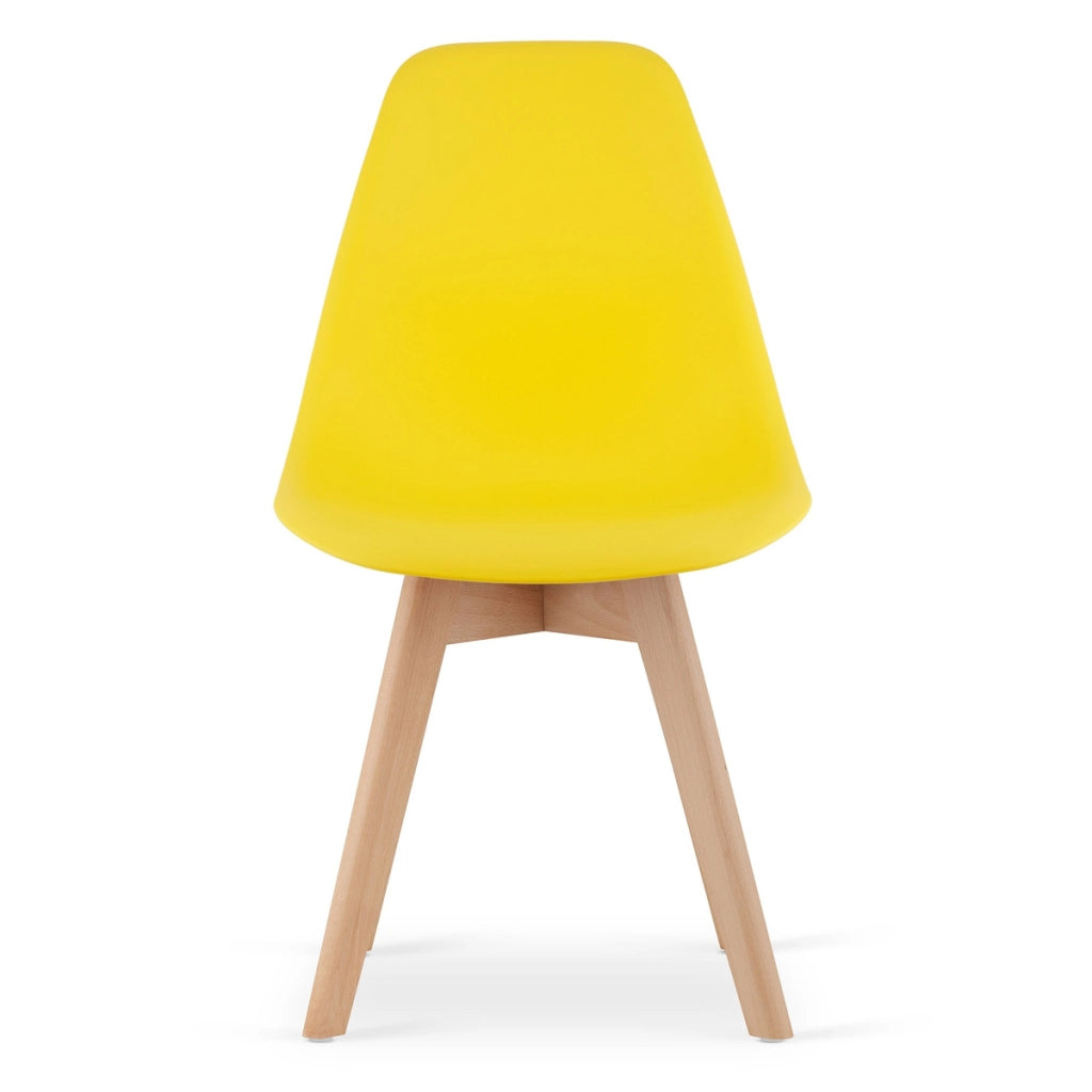 Sedia di design Kito gialla con gambe in faggio