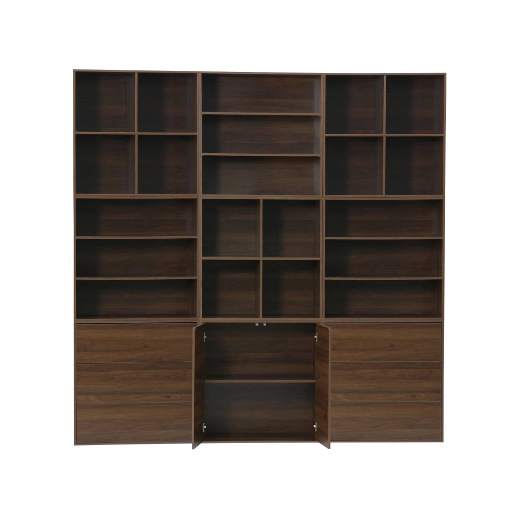 Libreria modulare decorativa in legno con 9 elementi, noce