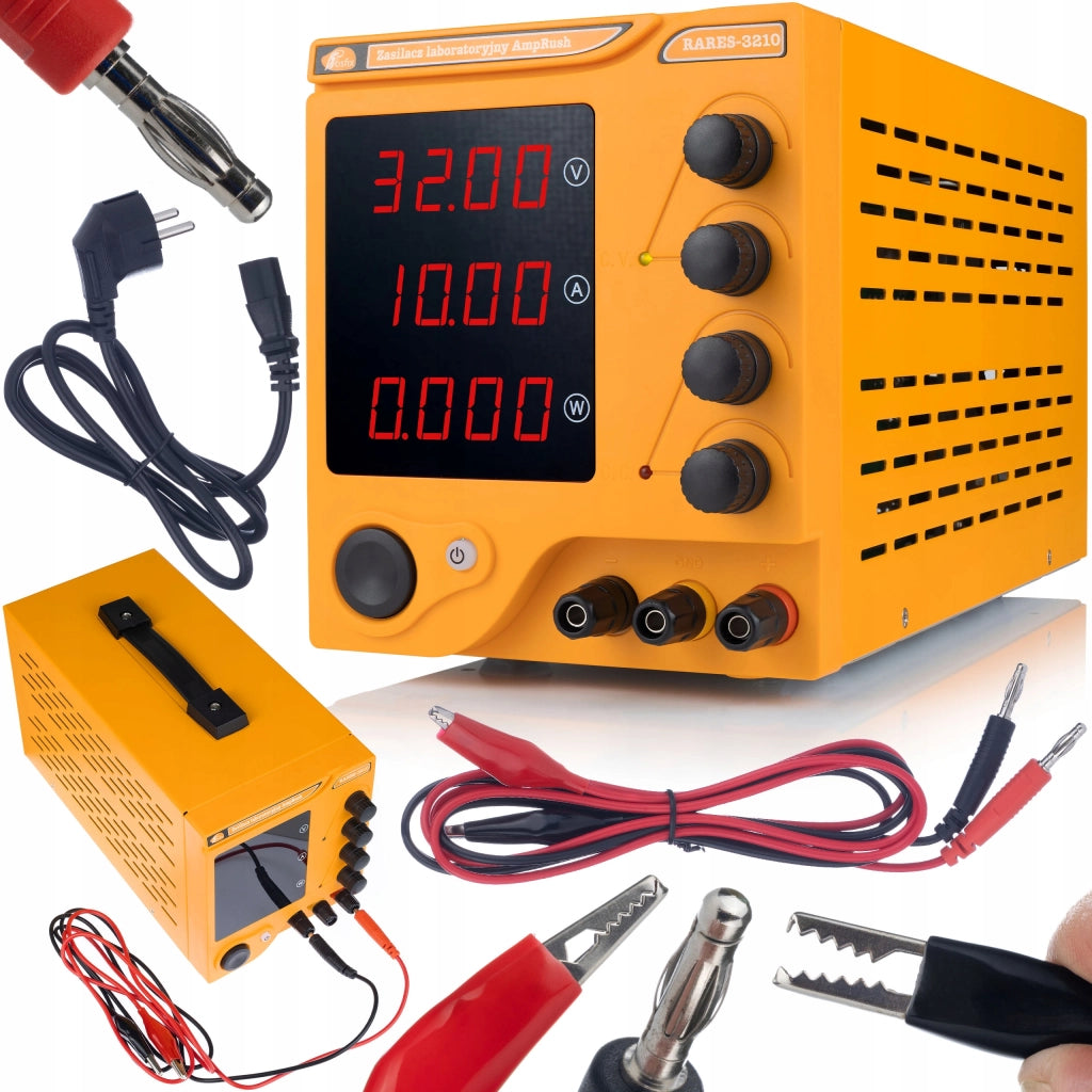Zasilatore da Laboratorio Regolabile 32V 10A con Display Digitale e Cavi di Misura 100cm – Precisione e Sicurezza per