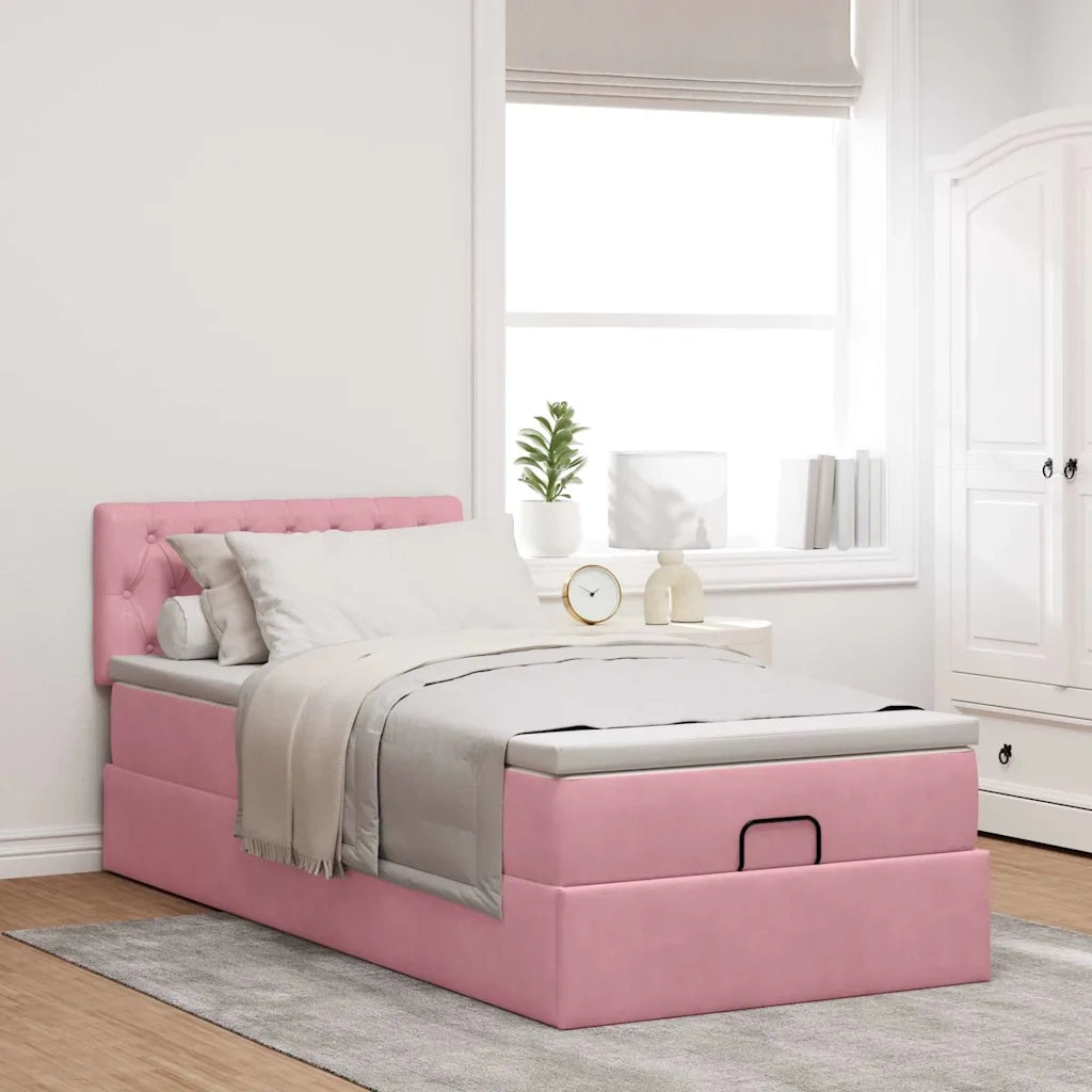 Struttura Letto Pouf con Materasso Rosa 100x200 cm Velluto 3312679