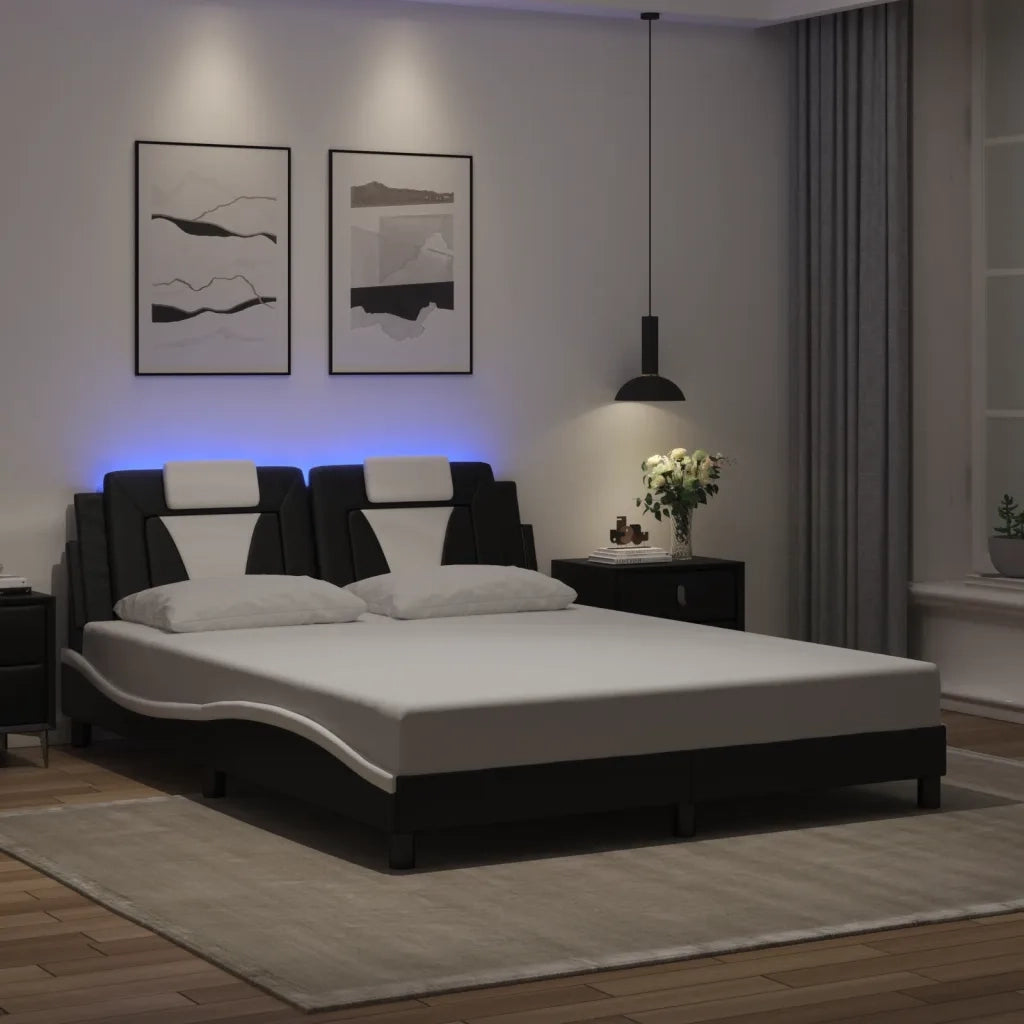 Letto matrimoniale | Letto per adulti | Giroletto Viana con LED senza Materasso Nero e Bianco 160x200 cm