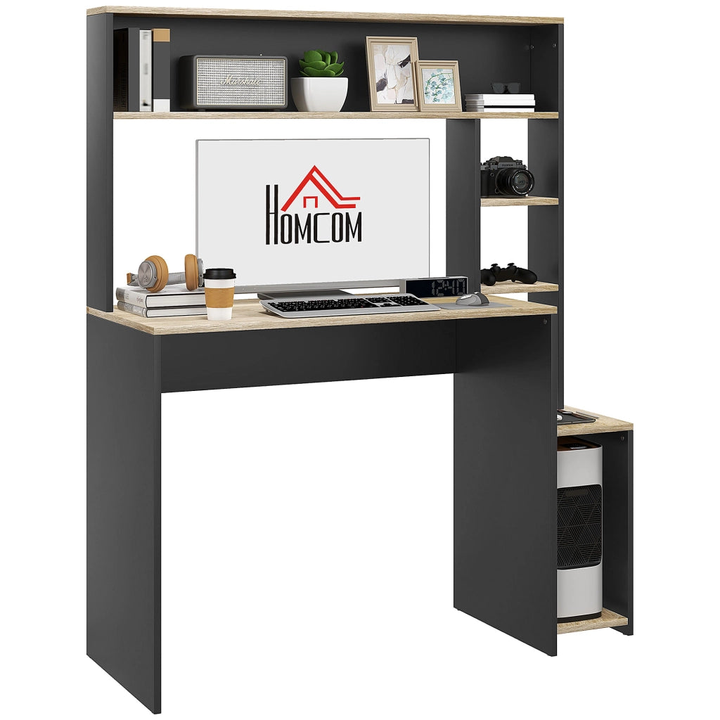 Scrivania con scaffali per computer ¨C Minimal ¨C Grigio e naturale 114x45x138 cm