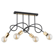 Plafoniera loft nera oro a barra 4xE27 salotto Alfa Tango