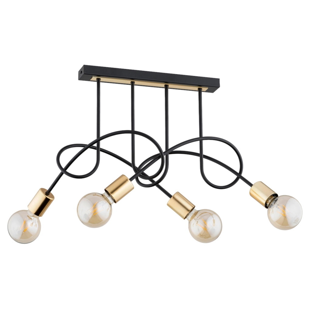 Plafoniera loft nera oro a barra 4xE27 salotto Alfa Tango