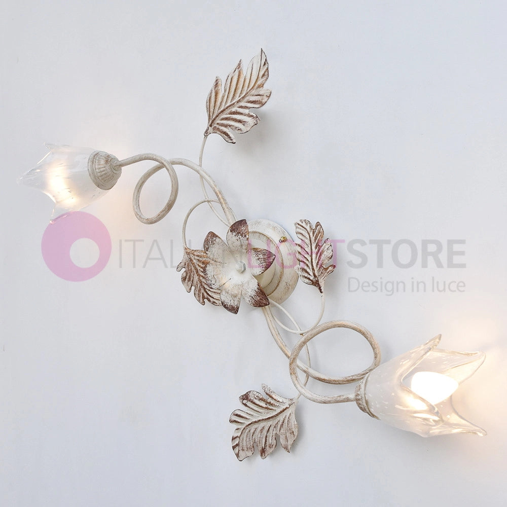 SYBILLA Plafoniera Applique a 2 Luci in Ferro Stile Rustico Floreale