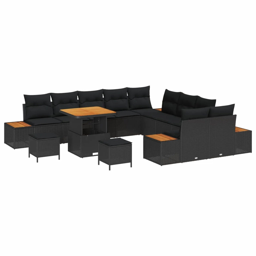 Set Divano da Giardino 13 pcs Nero polyrattan