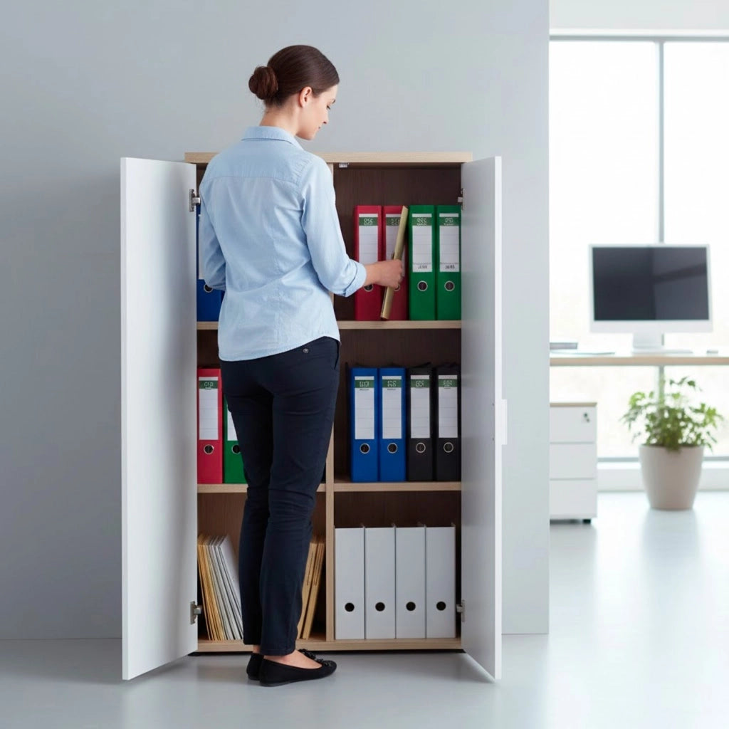 Armadio Armadietto Multiuso A Due Ante Con Ripiani Regolabili Mobile Salvaspazio In Melaminico Per Casa Ufficio E Lavanderia Ingresso 80 X 119 X 33 Cm Bianco Opaco E Rovere