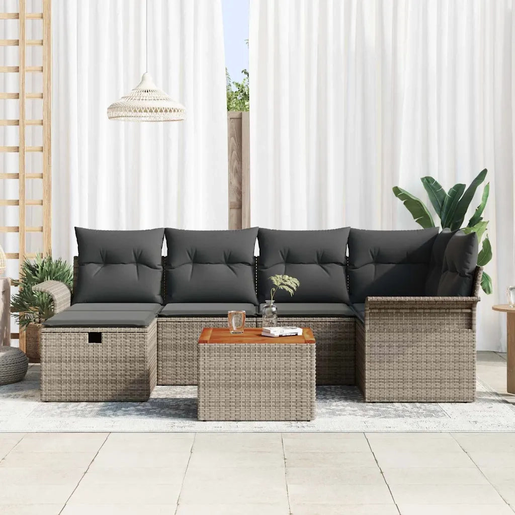 Set Divano da Giardino con cuscino 7 pcs Grigio Poly Rattan 3360786