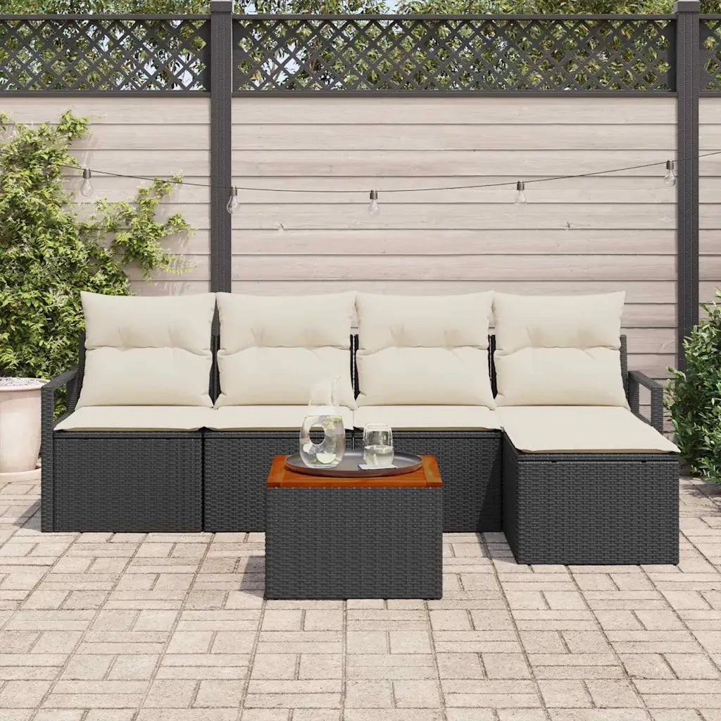 Set Divano da Giardino con cuscino 6 pcs Nero polyrattan