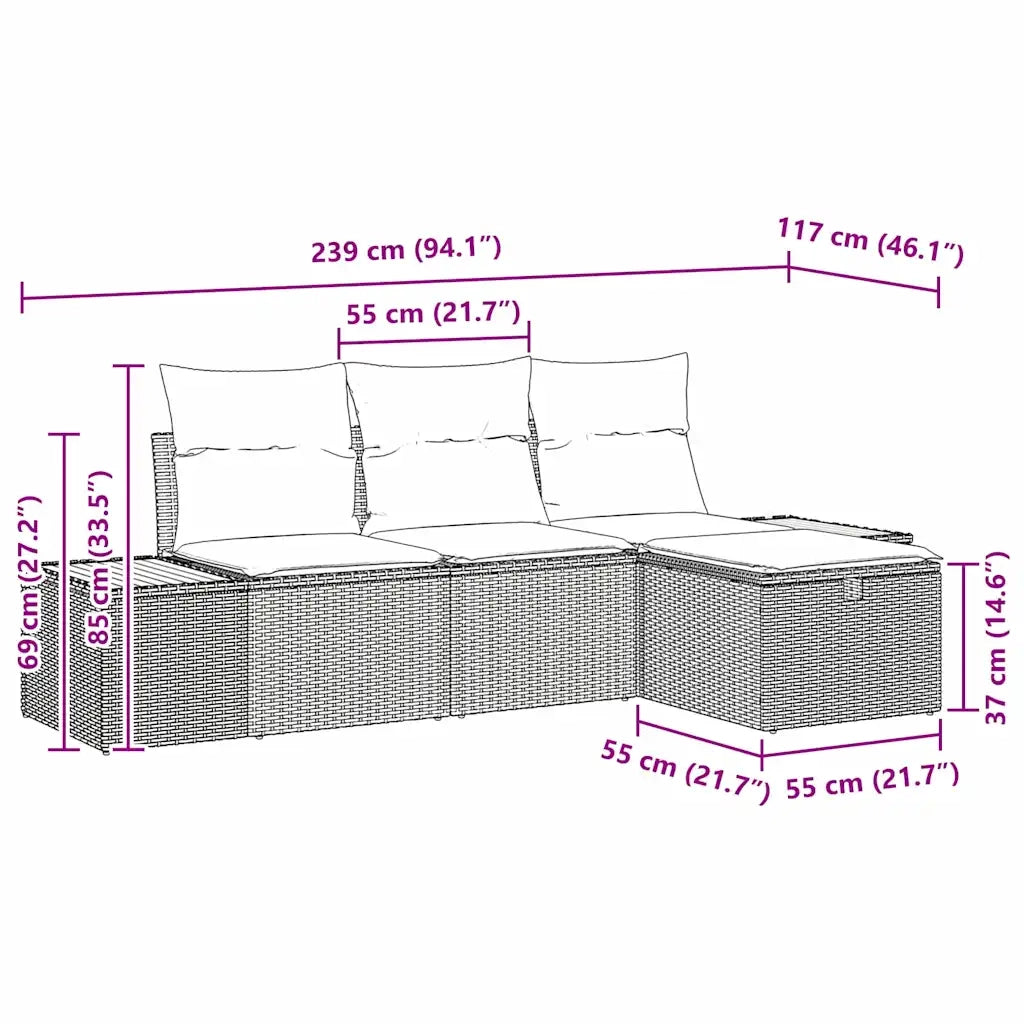 Set Divano da Giardino con cuscino 4 pcs Grigio Poly Rattan 3359616