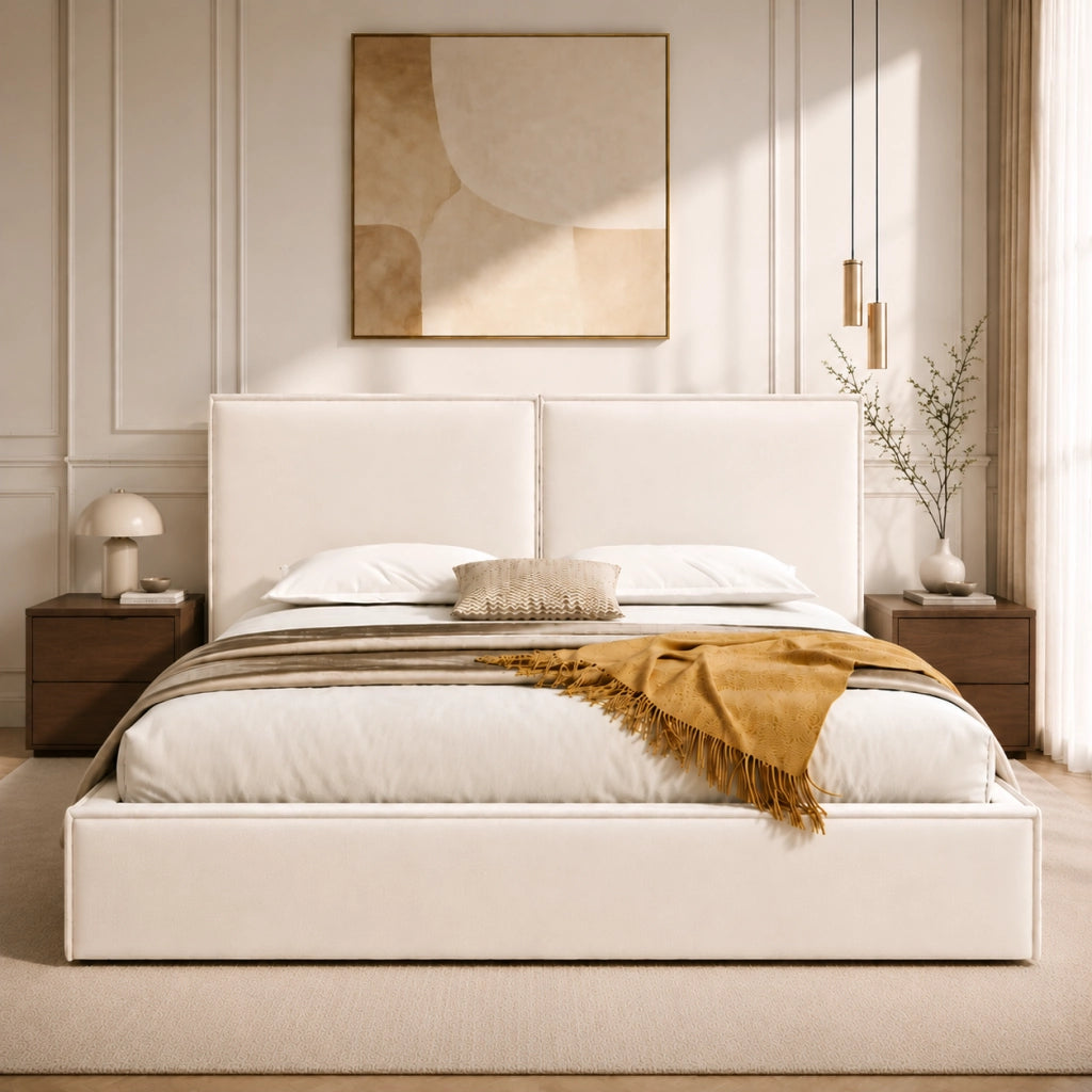 letto imbottito lino beige 180 x 200 cm